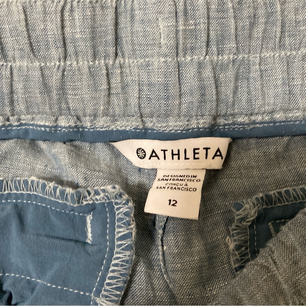 Athleta Carbón Linen Jogger Blue Drawstring Pants size 12 - Picture 9 of 13